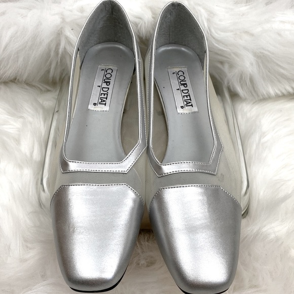Coup D’Etat Vintage Heels Silver metallic sheer net block heel Women’s 9 - Picture 3 of 10